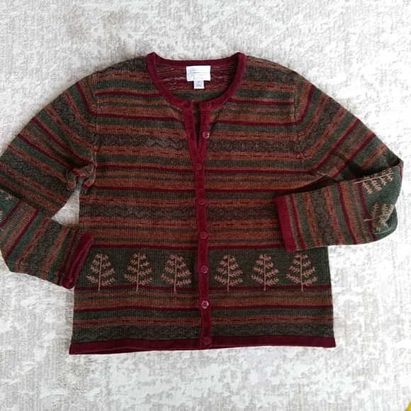 Vintage Christopher & Banks Hand Embroidered Stripe Sweater MEDIUM Brown Red - Picture 11 of 16
